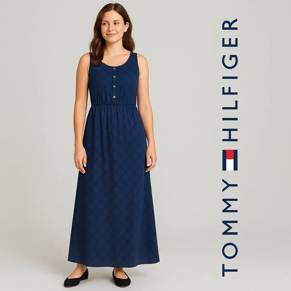 NEW Tommy Hilfiger Women's Long Maxi Dress Sleeveless Polo Size Small Black Blue